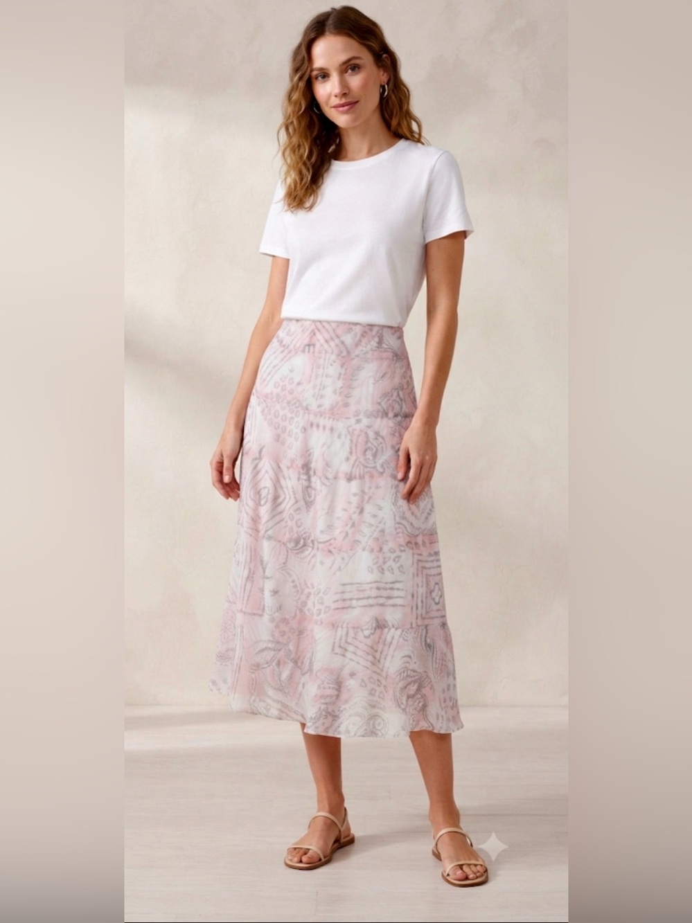 A-line knee length skirt patchwork paisley  sheer chiffon fully lined flowy 8P